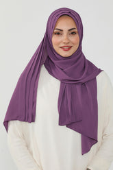 Pleated Instant Crepe Hijab with Built-In Cotton Bonnet, One-Piece Modest Wrinkle-Resistant Scarf for Women,PS-47 Purple