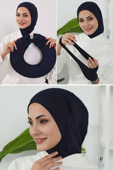 3 Piece Removable Hijab Bonnet Set with Visor and Hat, Modest Sun Protection Headwear for Women,ST-1P Navy Blue