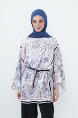 Crepe Practical Shawl with Built-In Cotton Bonnet and Neck Coverage, Practical Crepe Scarf with Integrated Cotton Undercap,PS-55 İndigo