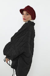 Bouclé Wool Winter Hijab Cap with Visor, Warm Bouclé Wool Hijab Cap with Built-In Visor for Cold Weather,B-73TK Maroon