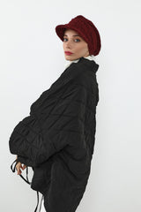 Bouclé Wool Winter Hijab Cap with Visor, Warm Bouclé Wool Hijab Cap with Built-In Visor for Cold Weather,B-73TK Maroon