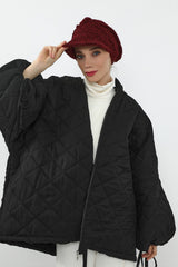 Bouclé Wool Winter Hijab Cap with Visor, Warm Bouclé Wool Hijab Cap with Built-In Visor for Cold Weather,B-73TK Maroon