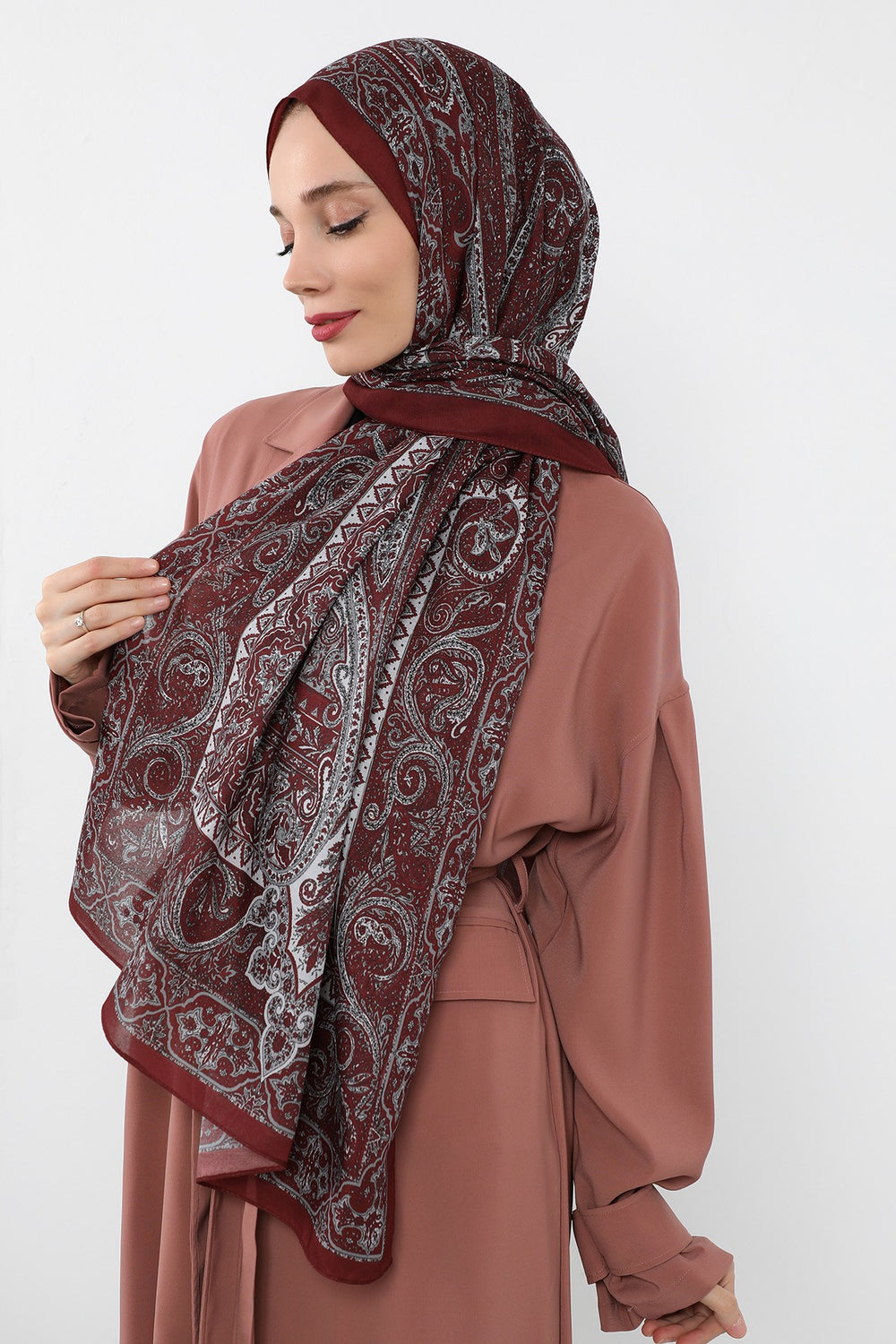 Printed Voile Hijab Scarf, Lightweight Soft Breathable Modest Shawl,SAL-107 Pattern V1