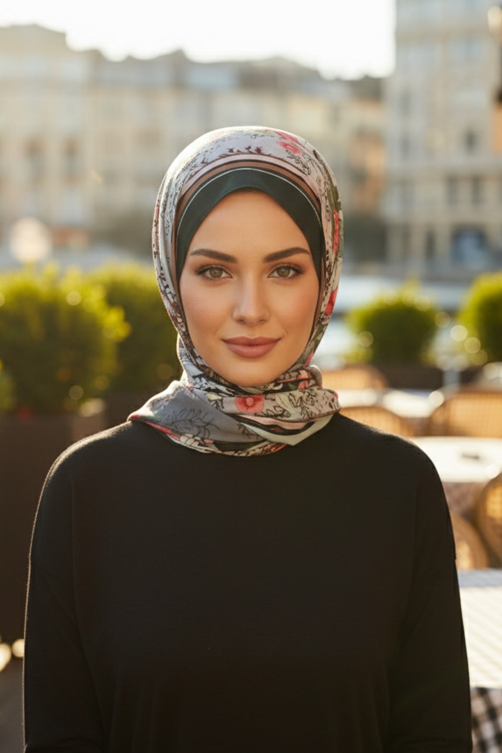 Printed Voile Hijab Scarf, Lightweight Soft Breathable Modest Shawl,SAL-201 Pattern V1