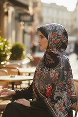 Printed Voile Hijab Scarf, Lightweight Soft Breathable Modest Shawl,SAL-201 Pattern V1