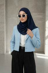 Non-Slip Chiffon Shawl Hijab with Built-In Cotton Undercap, Easy Styling Ready-to-Wear Hijab,PS-62 Navy Blue