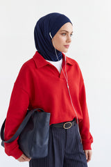 Ready-to-Wear Winter Hijab Bonnet with Built-In Neck Cover and Ear Access Points,B-94O Navy Blue