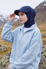 2 in 1 Modest Hijab Bonnet with Removable Visor, Instant Full Coverage Underscarf for Everyday Wear,B-82O Navy Blue