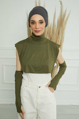 3 in 1 Neck Cover and Pair of Sleeve Extenders, Versatile Neck Coverage with Coordinating Dual Arm Warmers, Multipack Hijab Wear,KPT-2 Army Green