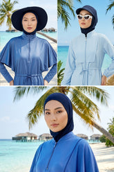 3 Piece Modest Swim Bonnet Set for Women, Hijab Swim Hat with Visor and Cap, Quick Dry Full Coverage Pool Beach Headwear,ST-1SN Navy Blue