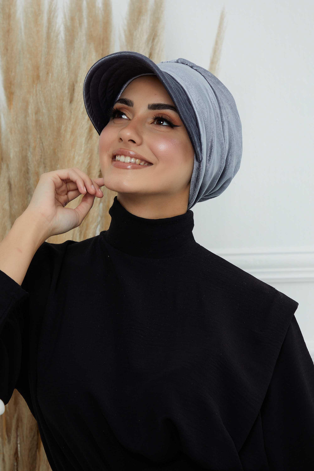 Extra Soft Newsboy Women Hat made from High Quality Velvet Fabric, Velvet Pre-Tied Visor Turban Head Covering, Soft Chemo Headwear,B-73K Grey
