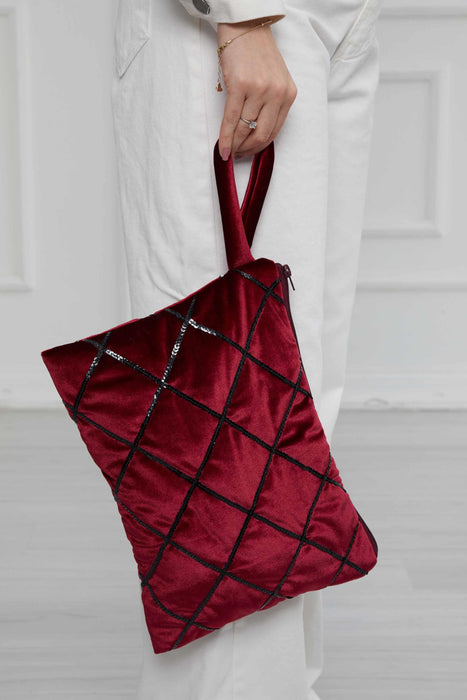 Velvet Handbag with Paillette Lines, Sequined Velvet Fancy Handbag for Special Occasions, High Quality Velvet Women Handbag,CE-18