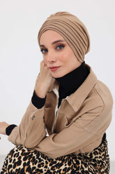 High Quality Shirred Winter Turban Bonnet Cap for Women, Cozy Comfortable Winter Headwrap made from Polyviscose Fabric,B-13IV Sand Brown