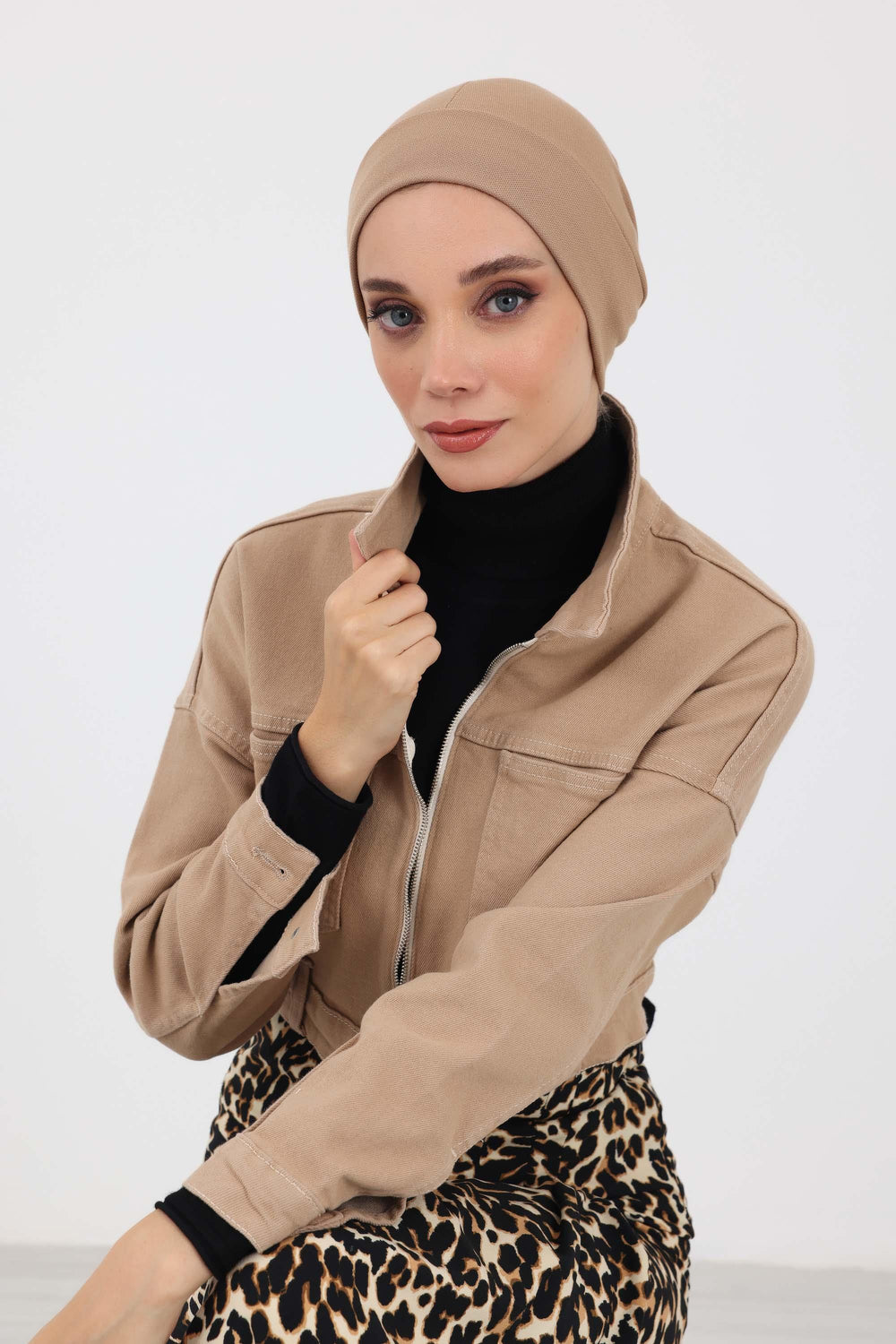 Minimalist Soft Thick Turban Bonnet Cap for Women, Warm and Stretchable Polyviscose Headwrap for Cold Weather, Soft Chemo Headwear,B-37IV Sand Brown