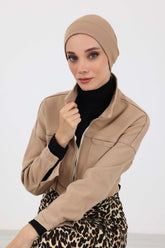 Minimalist Soft Thick Turban Bonnet Cap for Women, Warm and Stretchable Polyviscose Headwrap for Cold Weather, Soft Chemo Headwear,B-37IV Sand Brown