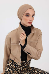 Minimalist Soft Thick Turban Bonnet Cap for Women, Warm and Stretchable Polyviscose Headwrap for Cold Weather, Soft Chemo Headwear,B-37IV Sand Brown