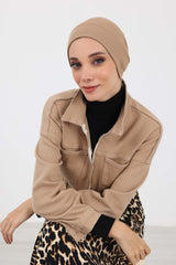 Minimalist Soft Thick Turban Bonnet Cap for Women, Warm and Stretchable Polyviscose Headwrap for Cold Weather, Soft Chemo Headwear,B-37IV Sand Brown