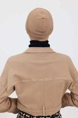 Minimalist Soft Thick Turban Bonnet Cap for Women, Warm and Stretchable Polyviscose Headwrap for Cold Weather, Soft Chemo Headwear,B-37IV Sand Brown