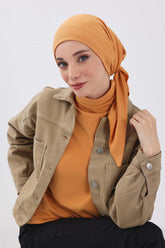 Stylish Ribbed Instant Turban Bonnet for Women, Stretchable Polyviscose Hijab Turban Bonnet, Easy Wear Instant Turban Bandana,B-45RB Orange