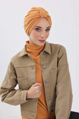 Cozy Stretch Ribbed Winter Turban for Cancer Patients, Easy-Wear Instant Turban Hijab, Soft Chemo Headscarf for Women,B-68RB Orange
