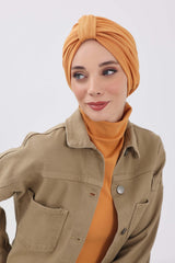 Cozy Stretch Ribbed Winter Turban for Cancer Patients, Easy-Wear Instant Turban Hijab, Soft Chemo Headscarf for Women,B-68RB Orange