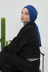 Stylish Winter Turban Bonnet with Back-Tie Belt, Soft Ribbed Polyviscose Headwrap for Cold Seasons, Warm Back-Tie Instant Turban,B-31RB Dark Blue