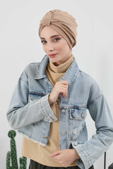 Fashionable Instant Turban Bonnet for Women, Warm Winter Chemo Headwear, Easy Wrap Stylish Winter Bonnet Cap,B-68IV Sand Brown