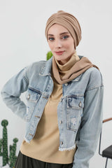Elegant Winter Turban Bonnet, Cozy Polyviscose Interlock Headwrap for All-Day Comfort, Comfortable Lycra Blend Headwear for Women,B-81IV Sand Brown