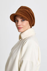 Women's Winter Fleece Visor Cap Turban, Visored Fleece Turban Hat for Women, Warm and Elegant Winter Cap,B-73PL Brown