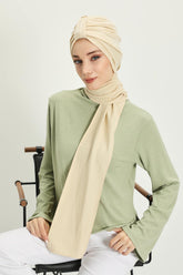 Winter Scarf Turban for Women, Stretch Ribbed Fabric Turban with Scarf, Elegant One-Size Winter Headwear,B-80RB Ivory