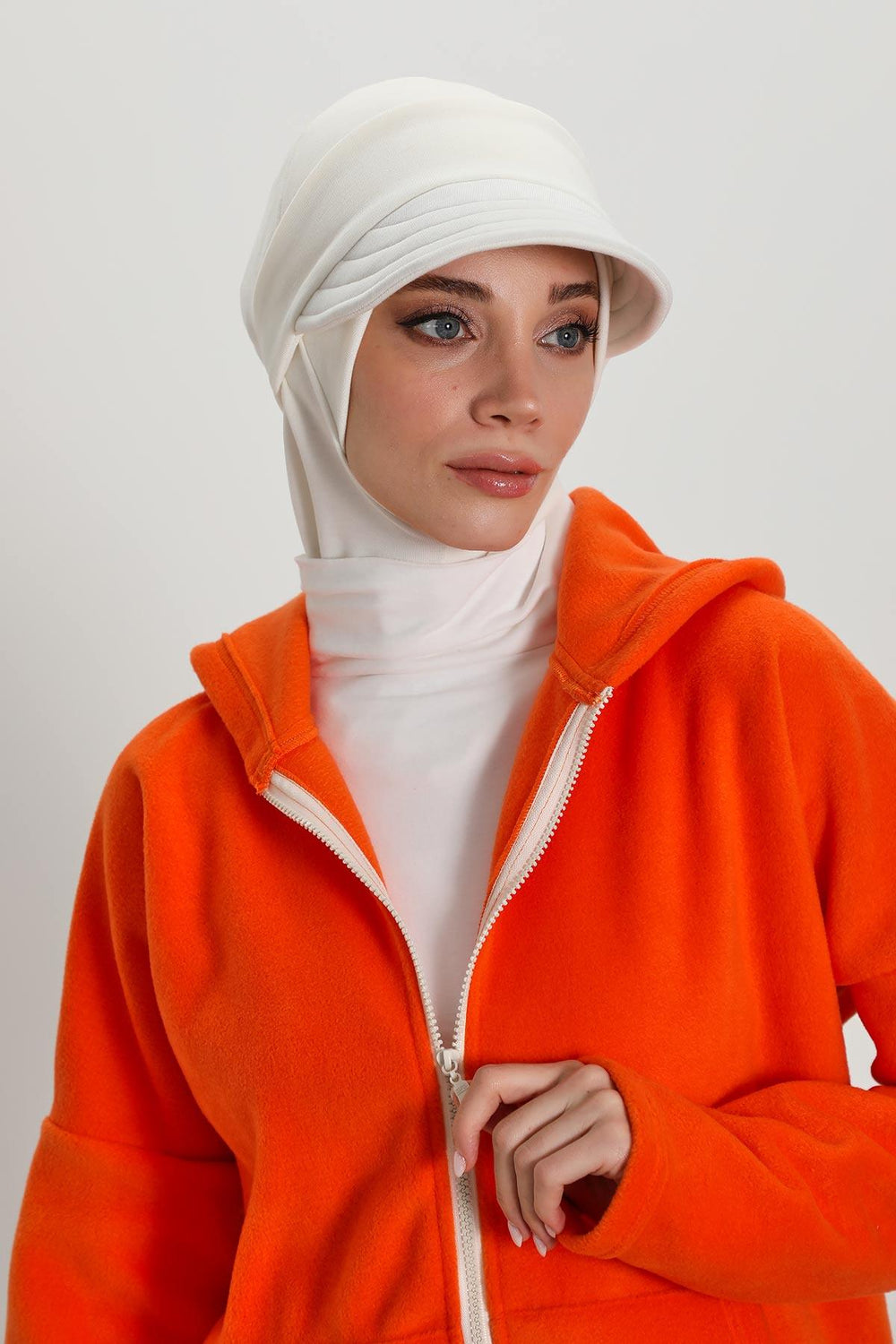 Detachable Visor Winter Turban for Women, Ribbed Polyviscose Stretch Headwrap, Stylish One-Size Cap for Cold Weather,B-82RB White