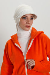 Detachable Visor Winter Turban for Women, Ribbed Polyviscose Stretch Headwrap, Stylish One-Size Cap for Cold Weather,B-82RB White