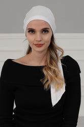 Simple Pre-Tied Turban Bonnet for Women, Easy Wear Chemo Headwear for Cancer Patients, Soft and Breathable Cotton Headwrap,B-47 White