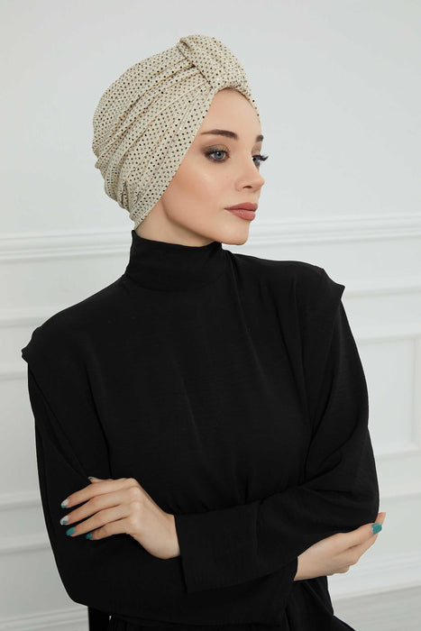 Incredibly Designed Top-Belted Instant Turban for Women, Handmade Sequined Pre-Tied Turban Hijab, Sparkling Turban for a Modern Look,B-68PUL