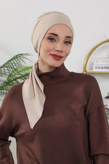All Seasons Instant Turban Headscarf for Women, Stretchy Double Face Fabric Hijab Cap, Ready to Wear One Size Modest Headwrap,B-49O Beige