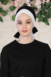 Bicolored Cotton Instant Turban Hijab for Women, Fashionable Women Head Cover for Stylish Look, Comfortable and Fancy Chemo Headwear,B-46 White - Black