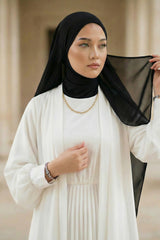 Black Veil with Attached Chiffon Shawl, One-Piece Instant Niqab Hijab Scarf, Lightweight Modest Face and Head Covering,PC-1 Black
