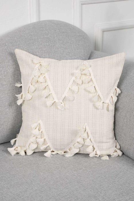 Linen Throw Pillow Cover with Plenty of Handmade Tassels, Nicely-Designed Decorative 18x18 Inches Pillow Cover for Modern Homes,K-200