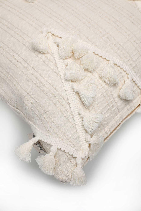 Linen Throw Pillow Cover with Plenty of Handmade Tassels, Nicely-Designed Decorative 18x18 Inches Pillow Cover for Modern Homes,K-200