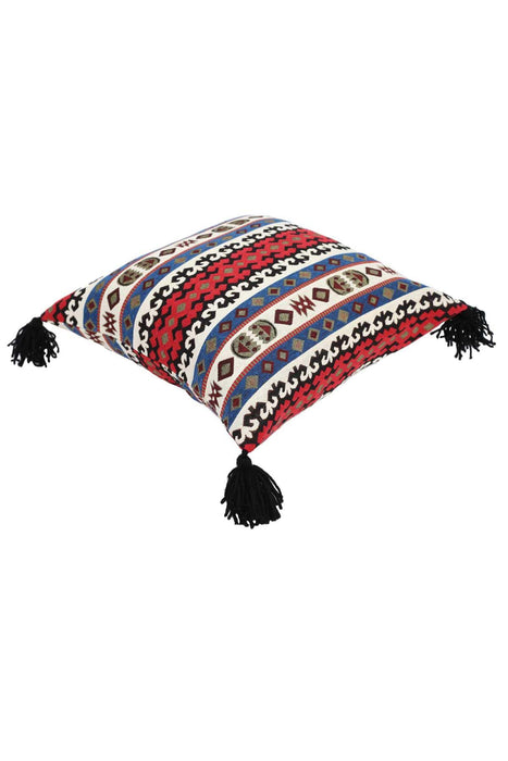 Traditional Throw Pillow Cover with Tassels on Each Edges, 18x18 Inches Anatolian Patterned Cushion Cover made with Upholstery Fabric,K-128