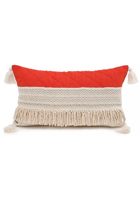 Bohemian Style Throw Pillow Cover with Long Fringes and Tassels on the Edges, Adorable 20x12 Cushion Cover Design for Home Decoration,K-211