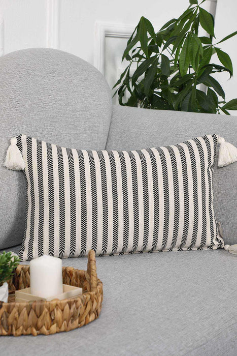 Boho Striped Throw Pillow Cover with Tassels on Each Edges, 20x12 Inches Traditional Anatolian Peshtemal Look Pillow Cover,K-216