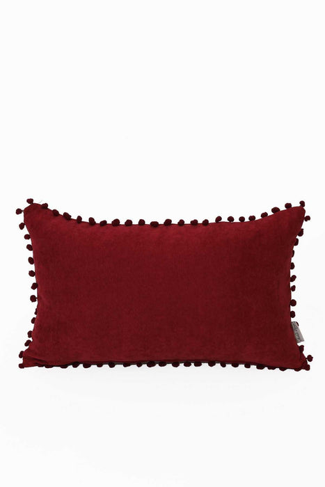 Solid Boho Decorative Pillow Cover with Pom-poms, 20x12 Inches Rectangle Large and Soft Comfortable Lumbar Pillow Cover,K-110