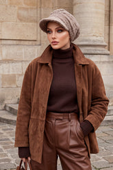 Bouclé Wool Winter Hijab Cap with Visor, Warm Bouclé Wool Hijab Cap with Built-In Visor for Cold Weather,B-73TK Stone