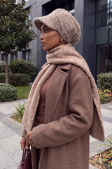 Bouclé Wool Winter Visor Hijab Cap & Scarf Set, Cozy Textured Modest Winter Duo,BAT-2TK