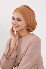 Chic Aerobin Instant Turban, Easy Wrap Breathable Head Scarf with Elegant Knot Detail, Lightweight Instant Turban For Women Headwear,HT-31A Camel