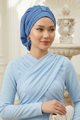 Chic Instant Turban Hat for Women, Modest Fashion Head Cover with Aerobin Fabric, Easy Slip-On Hijab Cap for Everyday Use,HT-90 Blue