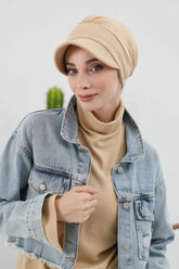 Chic Winter Visor Turban Hat for Women, Warm Ribbed Polyviscose Headwrap, Fashionable Polyviscose Headwrap for Winter,B-73RB Beige