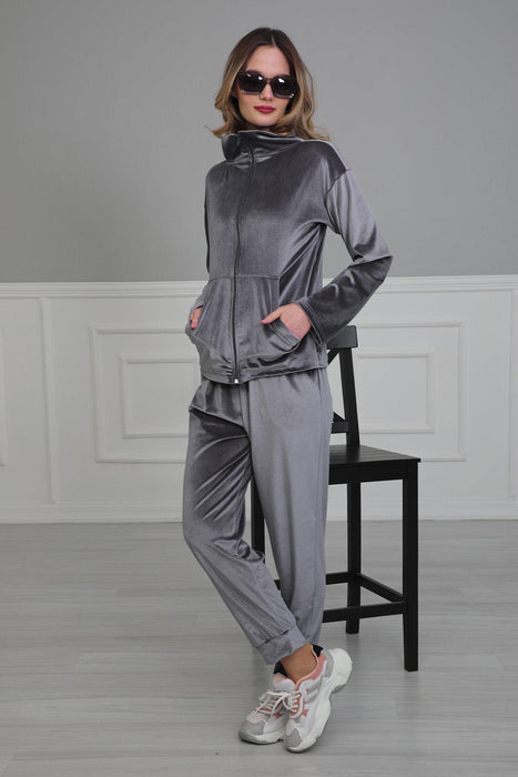 Chic Hooded Tracksuit with Pockets, Velvet Women Tracksuit Pyjamas, One-size-fits-all Casual Velour Sweatsuit for Women,TK-2