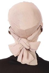 Cotton Instant Turban with Chiffon Band, Lightweight Multicolor Pre-tied Turban Bonnet Cap for Women, Stylish Belted Turban for Hijab,B-36 Mink - Mink